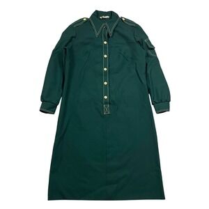 Vintage 70s Kay Windsor Womens Green Long Sleeve Button Front Dress Military